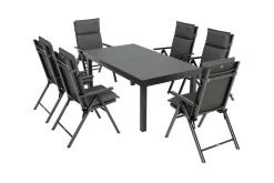 New BasicPlus Pro Garten-Essgruppe, anthrazit, Alu/Textilene/Glas, Tisch ausziehbar 180/240 cm, 6 Klappstühle inkl. Auflagen Garten-Essgruppen