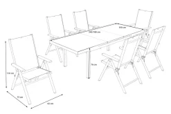 Discount BasicPlus Pro Garten-Essgruppe, 6 Personen, ausziehbarer Tisch 180–240 cm, Aluminium/Textilene, Exklusivmodell Garten-Essgruppen