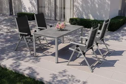 Sale BasicPlus Pro Garten-Essgruppe, silber/anthrazit, Alu/Textilene, 160 x 90 cm, 4 Klappstühle Garten-Essgruppen