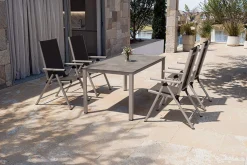 Sale BasicPlus Pro Garten-Essgruppe, silber/anthrazit, Alu/Textilene, 160 x 90 cm, 4 Klappstühle Garten-Essgruppen