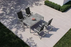 Sale BasicPlus Pro Garten-Essgruppe, silber/anthrazit, Alu/Textilene, 160 x 90 cm, 4 Klappstühle Garten-Essgruppen