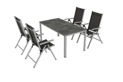Sale BasicPlus Pro Garten-Essgruppe, silber/anthrazit, Alu/Textilene, 160 x 90 cm, 4 Klappstühle Garten-Essgruppen