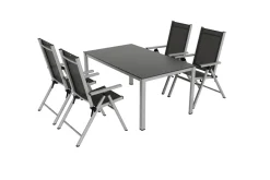 Best BasicPlus Pro Garten-Essgruppe, silber/anthrazit, Alu/Textilene, Tisch 160 x 95 cm, 4 Klappstühle Garten-Essgruppen