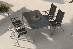 Best BasicPlus Pro Garten-Essgruppe, silber/anthrazit, Alu/Textilene, Tisch 160 x 95 cm, 4 Klappstühle Garten-Essgruppen