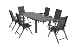 Clearance BasicPlus Pro Garten-Essgruppe, 6 Personen, ausziehbarer Tisch 160–260 cm, Alu/Textilene, Exklusivmodell Garten-Essgruppen