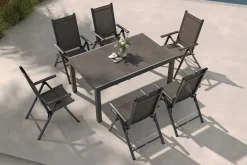 Clearance BasicPlus Pro Garten-Essgruppe, 6 Personen, ausziehbarer Tisch 160–260 cm, Alu/Textilene, Exklusivmodell Garten-Essgruppen