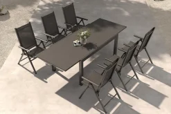 Clearance BasicPlus Pro Garten-Essgruppe, 6 Personen, ausziehbarer Tisch 160–260 cm, Alu/Textilene, Exklusivmodell Garten-Essgruppen