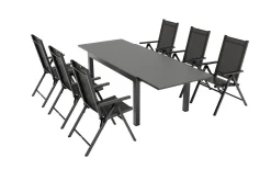 Clearance BasicPlus Pro Garten-Essgruppe, 6 Personen, ausziehbarer Tisch 160–260 cm, Alu/Textilene, Exklusivmodell Garten-Essgruppen