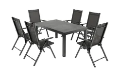 Clearance BasicPlus Pro Garten-Essgruppe, 6 Personen, ausziehbarer Tisch 160–260 cm, Alu/Textilene, Exklusivmodell Garten-Essgruppen
