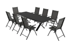 Discount BasicPlus Pro Garten-Essgruppe, anthrazit, Alu/Textilene/Spraystone, Tisch ausziehbar 180/280 cm, 8 Klappstühle Garten-Essgruppen