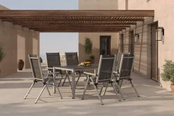 New BasicPlus Pro Garten-Essgruppe, silber/anthrazit, Alu/Textilene, Tisch 160 x 95 cm, 6 Klappstühle Garten-Essgruppen