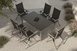 New BasicPlus Pro Garten-Essgruppe, silber/anthrazit, Alu/Textilene, Tisch 160 x 95 cm, 6 Klappstühle Garten-Essgruppen