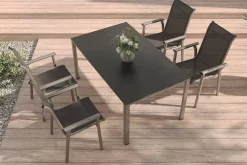 Outlet BasicPlus Pro Garten-Essgruppe, silber/anthrazit, Alu/Textilene, Tisch 160 x 95 cm, 4 Stapelstühle Garten-Essgruppen