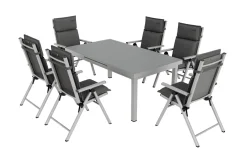 Best BasicPlus Pro Garten-Essgruppe, silber/anthrazit, Alu/Textilene, 180/240 x 100 cm, 6 Klappstühle inkl. 6 Auflagen Garten-Essgruppen