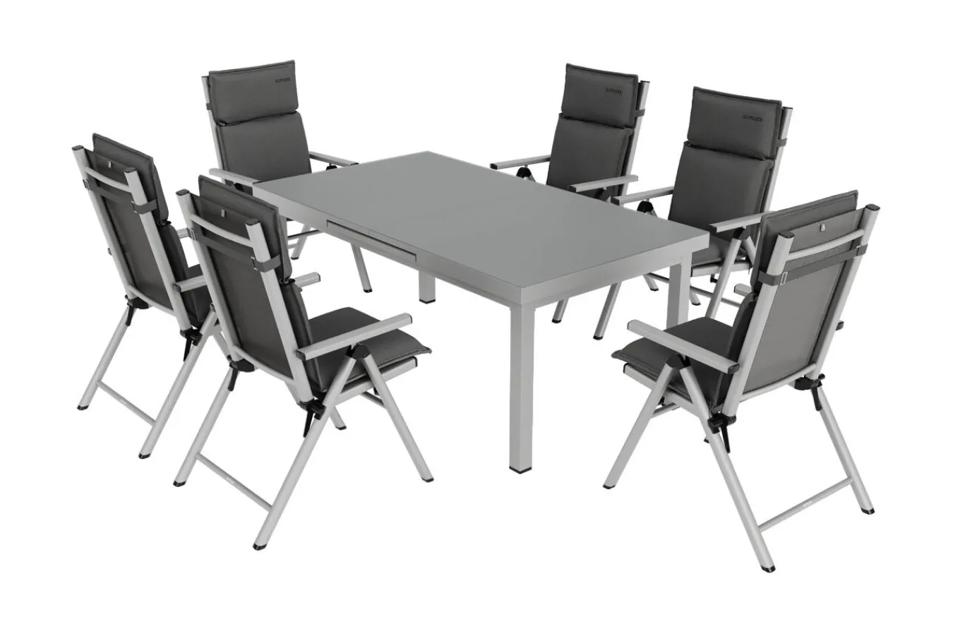 Best BasicPlus Pro Garten-Essgruppe, silber/anthrazit, Alu/Textilene, 180/240 x 100 cm, 6 Klappstühle inkl. 6 Auflagen Garten-Essgruppen