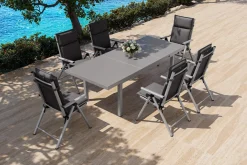 Best BasicPlus Pro Garten-Essgruppe, silber/anthrazit, Alu/Textilene, 180/240 x 100 cm, 6 Klappstühle inkl. 6 Auflagen Garten-Essgruppen