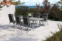 Best BasicPlus Pro Garten-Essgruppe, silber/anthrazit, Alu/Textilene, 180/240 x 100 cm, 6 Klappstühle inkl. 6 Auflagen Garten-Essgruppen