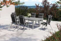 Best BasicPlus Pro Garten-Essgruppe, silber/anthrazit, Alu/Textilene, 180/240 x 100 cm, 6 Klappstühle inkl. 6 Auflagen Garten-Essgruppen