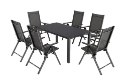 Hot BasicPlus Pro Garten-Essgruppe, anthrazit, Alu/Textilene/Spraystone, Tisch 160 x 95 cm, 6 Klappstühle Garten-Essgruppen