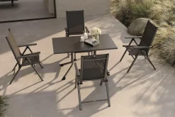 Clearance BasicPlus Pro Garten-Essgruppe, anthrazit, Alu/Textilene, klappbarer Tisch 140 x 95 cm, 4 Klappstühle Garten-Essgruppen