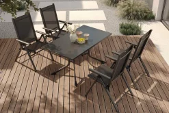 Clearance BasicPlus Pro Garten-Essgruppe, anthrazit, Alu/Textilene, klappbarer Tisch 140 x 95 cm, 4 Klappstühle Garten-Essgruppen