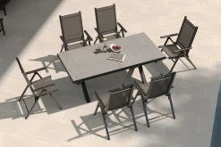 New BasicPlus Pro Garten-Essgruppe, 6 Personen, ausziehbarer Tisch 200–260 cm, Aluminium/Textilene Garten-Essgruppen