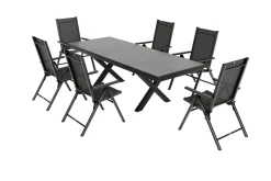 New BasicPlus Pro Garten-Essgruppe, 6 Personen, ausziehbarer Tisch 200–260 cm, Aluminium/Textilene Garten-Essgruppen