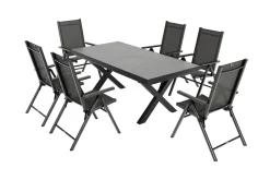 New BasicPlus Pro Garten-Essgruppe, 6 Personen, ausziehbarer Tisch 200–260 cm, Aluminium/Textilene Garten-Essgruppen