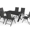 Discount BasicPlus Pro Garten-Essgruppe, anthrazit, Alu/Textilene, Tisch ausziehbar 180/280 x 100 cm, 6 Klappstühle Garten-Essgruppen