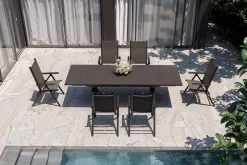 Discount BasicPlus Pro Garten-Essgruppe, anthrazit, Alu/Textilene, Tisch ausziehbar 180/280 x 100 cm, 6 Klappstühle Garten-Essgruppen