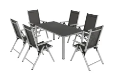 Discount BasicPlus Pro Garten-Essgruppe, silber/anthrazit, Alu/Textilene, Tischplatte 160 x 95 cm, 6 Klappstühle Garten-Essgruppen