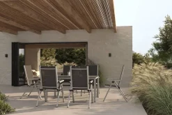 Discount BasicPlus Pro Garten-Essgruppe, silber/anthrazit, Alu/Textilene, Tischplatte 160 x 95 cm, 6 Klappstühle Garten-Essgruppen