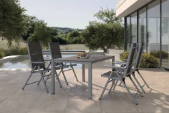 Hot BasicPlus Pro Garten-Essgruppe, silber/anthrazit, Alu/Textilene/Sicherheitsglas, 160 x 95 cm, 4 Klappstühle Garten-Essgruppen