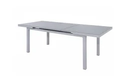 Discount BasicPlus Pro Garten-Essgruppe, silber/anthrazit, Alu/Textilene, ausziehbarer Tisch 180/240 x 100 cm, 6 Stapelsessel Garten-Essgruppen