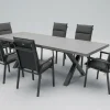 Sale BasicPlus Pro Garten-Essgruppe, anthrazit/schwarz, Aluminium/Steinimitat/Polyester, 200/260 x 100 cm, 6 Stapelsessel, inkl Auflagen Garten-Essgruppen|Aluminium-Gartenmöbel