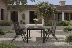 Sale BasicPlus Pro Garten-Essgruppe, anthrazit, Alu/Textilene, Tisch 160 x 95 cm, 4 Klappstühle Garten-Essgruppen