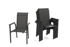 Outlet BasicPlus Pro Garten-Essgruppe, anthrazit, Alu/Textilene, Tisch 180/240 x 90 cm, 6 Stapelsessel Garten-Essgruppen