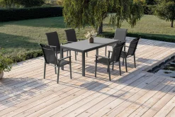 Outlet BasicPlus Pro Garten-Essgruppe, anthrazit, Alu/Textilene, Tisch 180/240 x 90 cm, 6 Stapelsessel Garten-Essgruppen