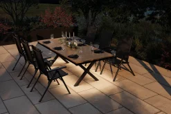 New BasicPlus Pro Garten-Essgruppe mit LED-Beleuchtung, anthrazit/natur, Alu/Holzimitat, 240 x 100 cm, 6 Klappstühle Garten-Essgruppen|Aluminium-Gartenmöbel