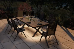 New BasicPlus Pro Garten-Essgruppe mit LED-Beleuchtung, anthrazit/natur, Alu/Holzimitat, 240 x 100 cm, 6 Klappstühle Garten-Essgruppen|Aluminium-Gartenmöbel