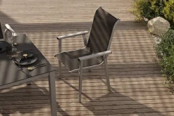 Sale BasicPlus Pro Garten-Essgruppe, silber/anthrazit, Alu/Textilene, Esstisch 160 x 95 cm, 6 Stapelsessel Garten-Essgruppen