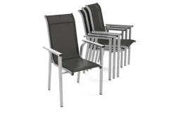 Outlet BasicPlus Pro Garten-Essgruppe, silber/anthrazit, Alu/Textilene, Esstisch 160 x 95 cm, 4 Stapelsessel Garten-Essgruppen