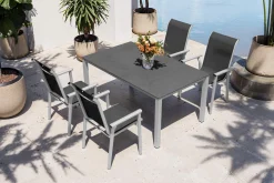Outlet BasicPlus Pro Garten-Essgruppe, silber/anthrazit, Alu/Textilene, Esstisch 160 x 95 cm, 4 Stapelsessel Garten-Essgruppen