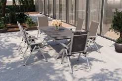 Discount BasicPlus Pro Garten-Essgruppe, silber/anthrazit, Alu/Textilene/Spraystone, 180/280 x 100 cm, 6 Klappstühle Garten-Essgruppen