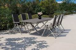 Discount BasicPlus Pro Garten-Essgruppe, silber/anthrazit, Alu/Textilene/Spraystone, 180/280 x 100 cm, 6 Klappstühle Garten-Essgruppen