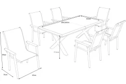 Sale BasicPlus Pro Garten-Essgruppe, anthrazit/schwarz, Alu/Textilene/Steinimitat, 200/260 x 100 cm, 6 Stapelstühle Garten-Essgruppen