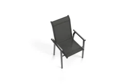 Sale BasicPlus Pro Garten-Essgruppe, anthrazit/schwarz, Alu/Textilene/Steinimitat, 200/260 x 100 cm, 6 Stapelstühle Garten-Essgruppen