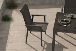 Sale BasicPlus Pro Garten-Essgruppe, anthrazit/schwarz, Alu/Textilene/Steinimitat, 200/260 x 100 cm, 6 Stapelstühle Garten-Essgruppen