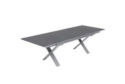 Discount BasicPlus Pro Garten-Essgruppe, silber/bordeaux, Alu/Spraystone/Polyester, 180/280 x 100 cm, 6 Stapelsessel, Polster inklusive Garten-Essgruppen|Aluminium-Gartenmöbel