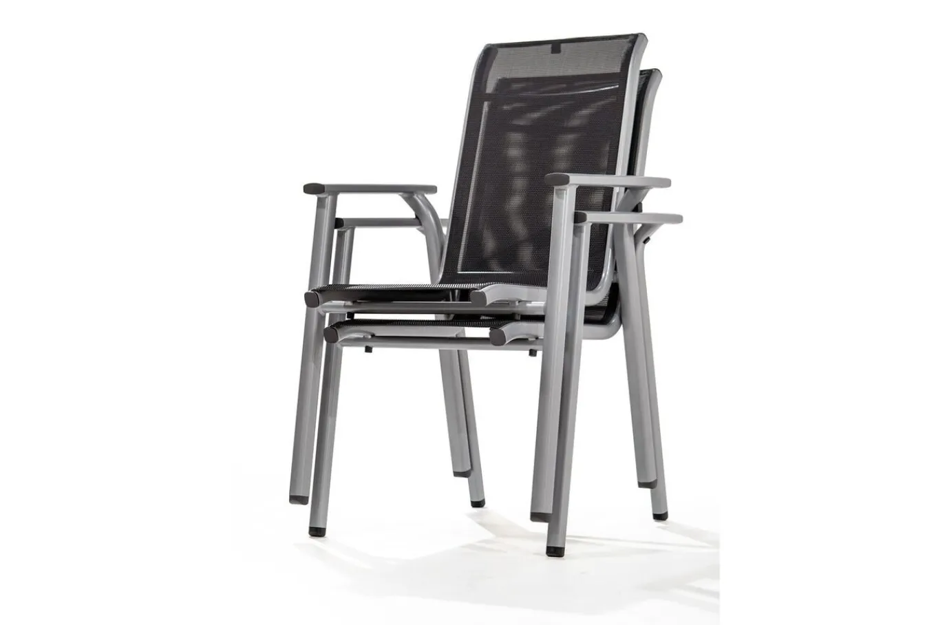 Best BasicPlus Pro Garten-Essgruppe, silber/anthrazit, Alu/Textilene, ausziehbarer Tisch 180/280 x 100 cm, 6 Stapelsessel Garten-Essgruppen